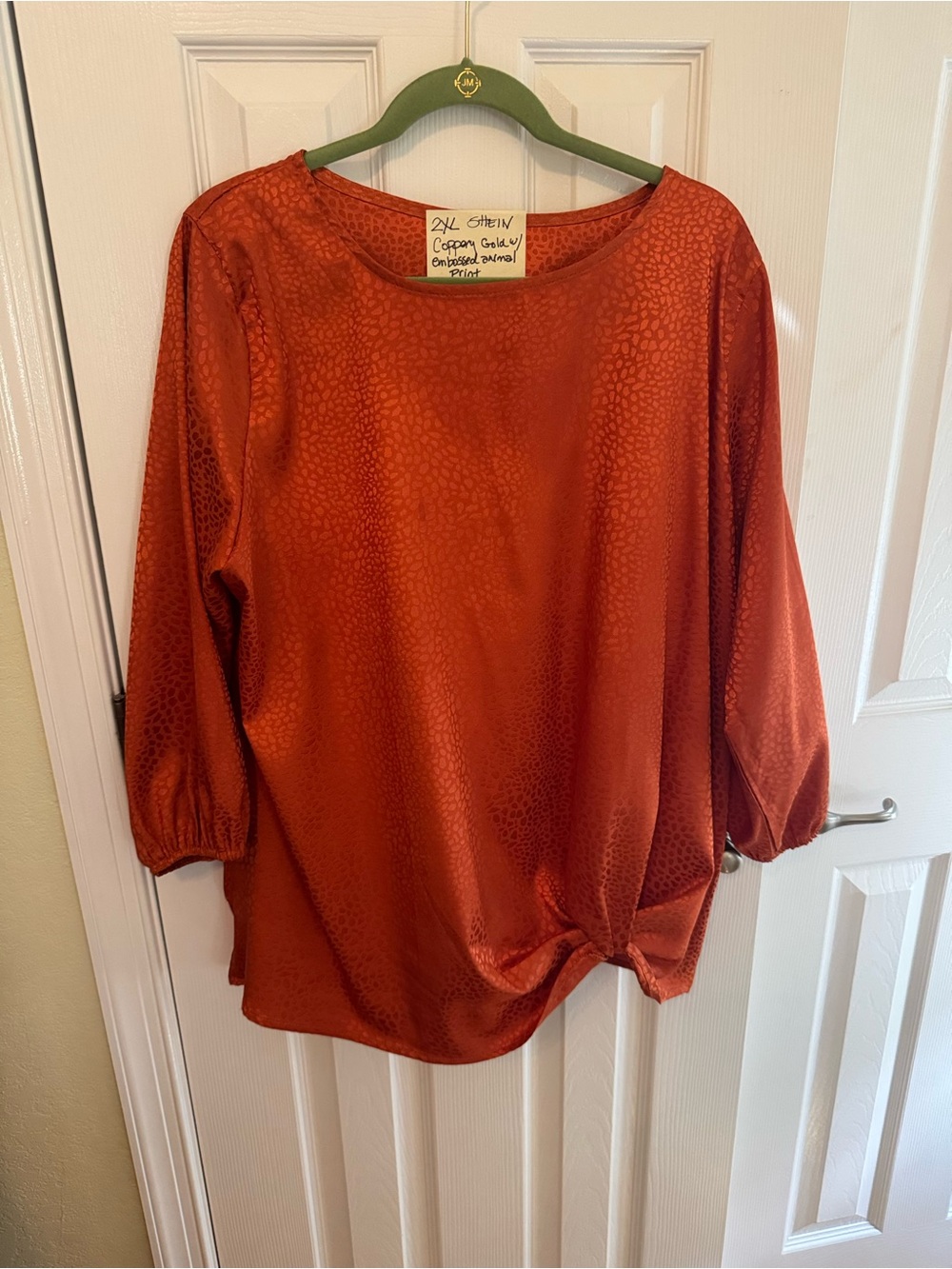 SHEIN Copper-Tone Knot-Hem Long Sleeve Blouse